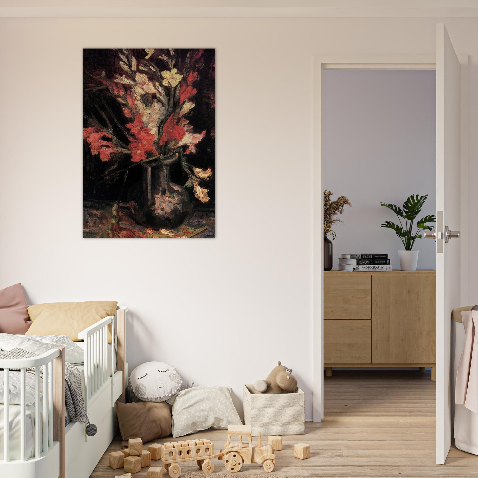 Vase with Red Gladioli - Vincent van Gogh Brushed Aluminum Print - 70x100 cm / 28x40 inches | Vincent van Gogh Aluminum Print | Vincent van Gogh Prints