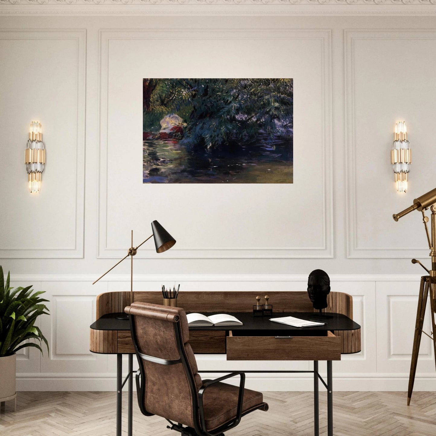 A Backwater, Calcot Mill near Reading - John Singer Sargent Brushed Aluminum Print - 70x100 cm / 28x40 inches | John Singer Sargent Aluminum Print | John Singer Sargent Prints