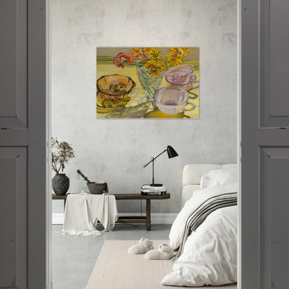 NASTURTIUMS AND PINK CUPS 1981 - Janet Fish Brushed Aluminum Print - 70x100 cm / 28x40 inches | Janet Fish Aluminum Print | Janet Fish Prints