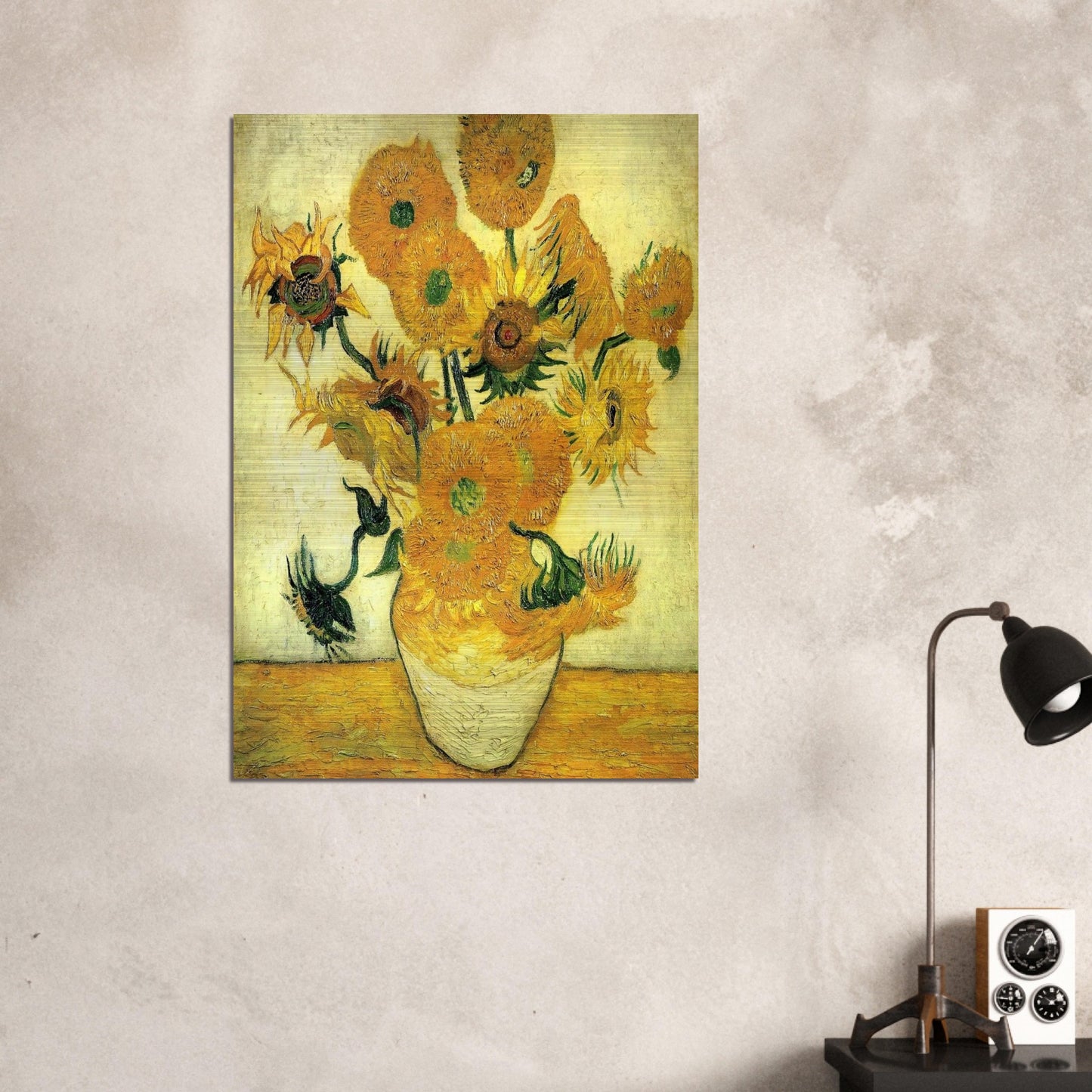 Still Life - Vase with Fourteen Sunflowers - Vincent van Gogh Brushed Aluminum Print - 70x100 cm / 28x40 inches | Vincent van Gogh Aluminum Print | Vincent van Gogh Prints