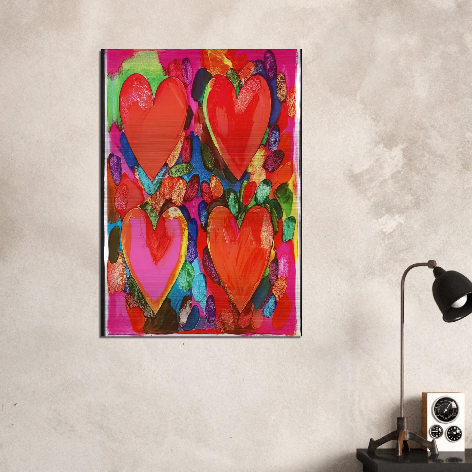 FOUR HEARTS 1969 - Jim Dine Brushed Aluminum Print - 70x100 cm / 28x40 inches | Jim Dine Aluminum Print | Jim Dine Prints