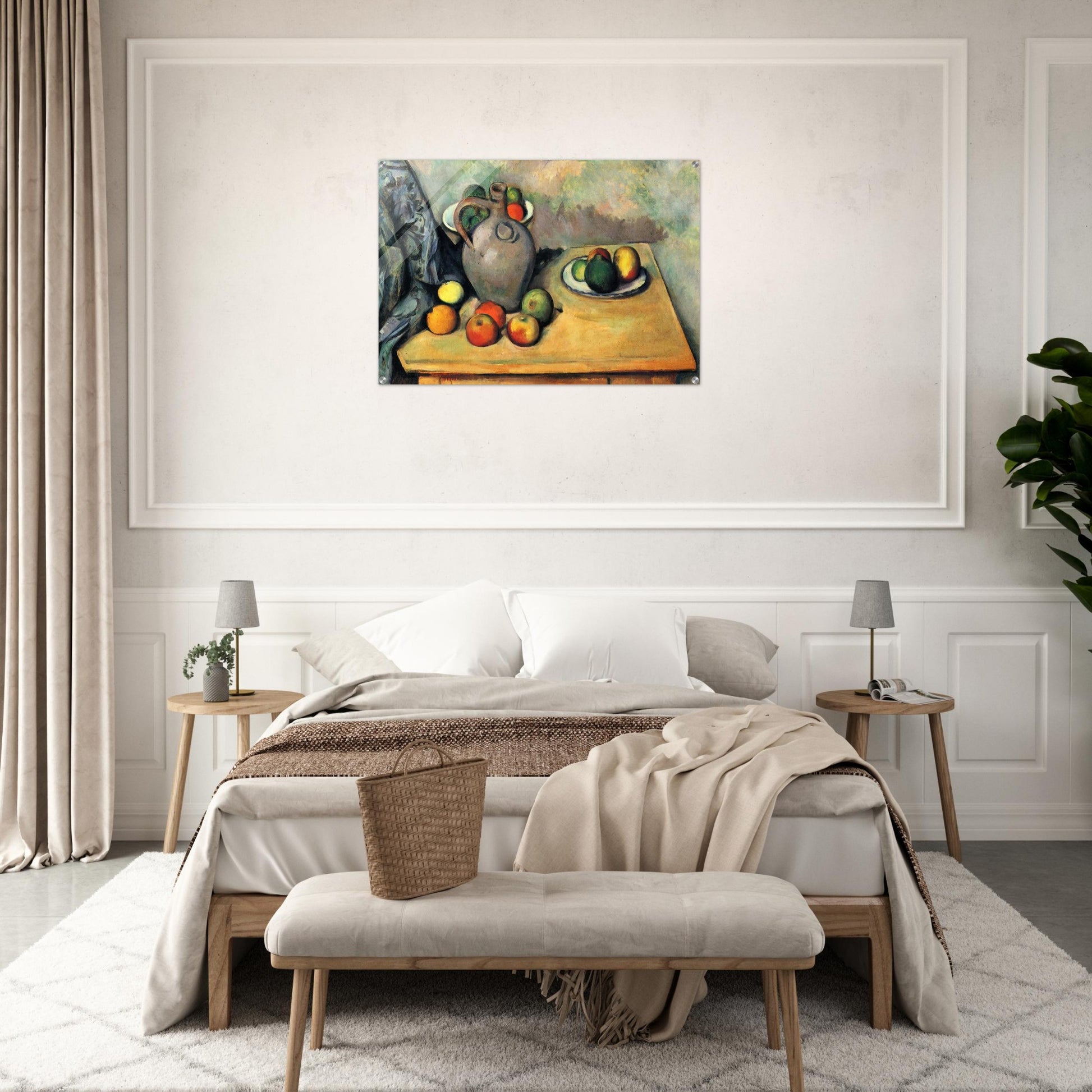 Still life, jug and fruit on a table - Paul Cézanne Acrylic Print - 70x100 cm / 28x40″ inches