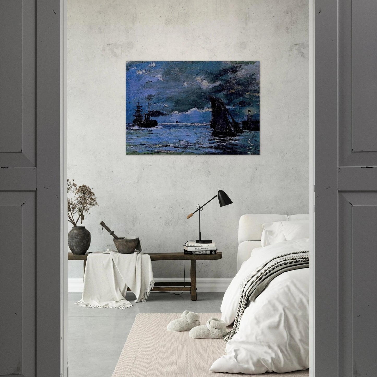 Seascape, Night Effect - claude monet Brushed Aluminum Print - 70x100 cm / 28x40 inches | claude monet Aluminum Print | claude monet Prints