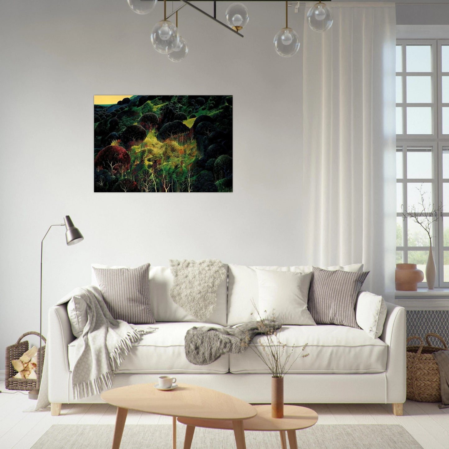 Autumn Fields - Eyvind Earle Brushed Aluminum Print - 70x100 cm / 28x40 inches | Eyvind Earle Aluminum Print | Eyvind Earle Prints