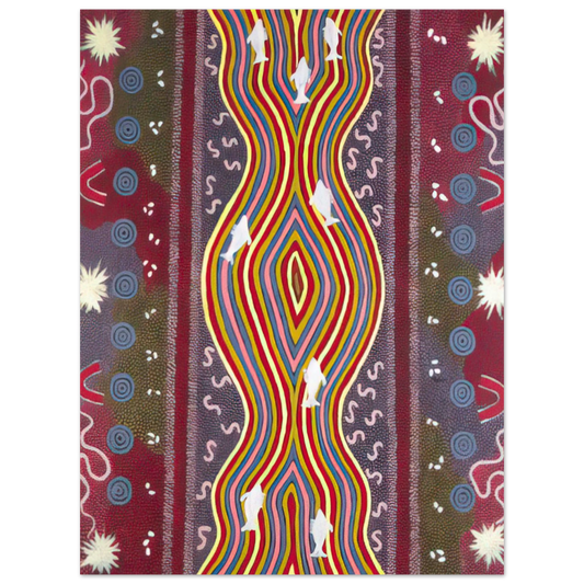 Clifford Possum Tjapaltjarri - Fish and Honey Dreaming - Native Art  75x100 cm / 30x40inches Fine Art Poster