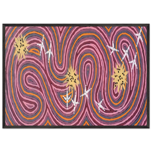 Worm Dreaming - 1996 - Clifford Possum Tjapaltjarri 70x100 cm / 28x40 inches Framed Art Print – Black Wooden Frame
