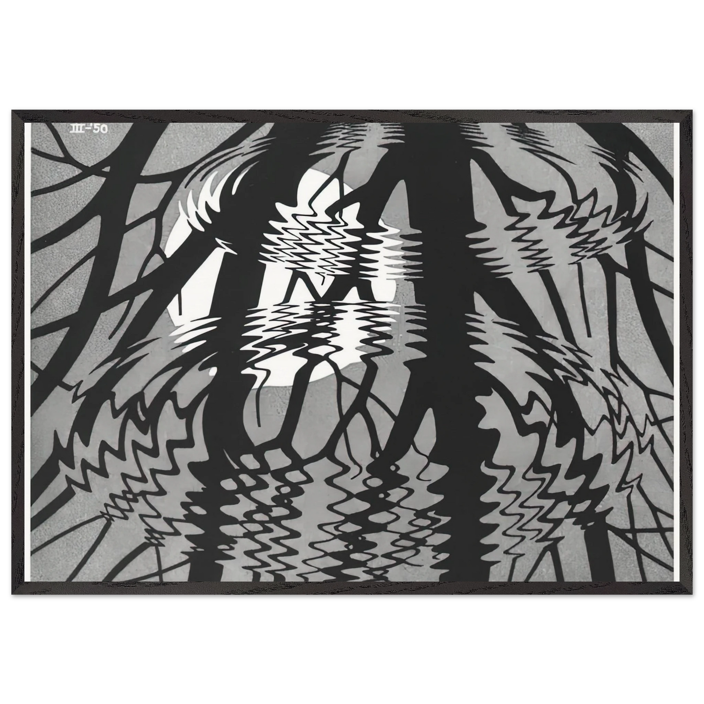 RIPPLED SURFACE - MC Escher 70x100 cm / 28x40 inches Framed Art Print – Black Wooden Frame | Maurits Cornelis Escher Prints