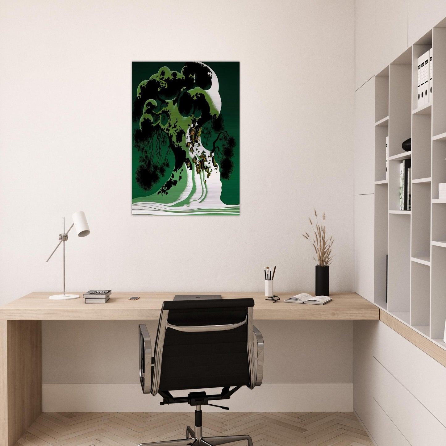 Snow Covered Bonsai - Eyvind Earle Brushed Aluminum Print - 70x100 cm / 28x40 inches | Eyvind Earle Aluminum Print | Eyvind Earle Prints
