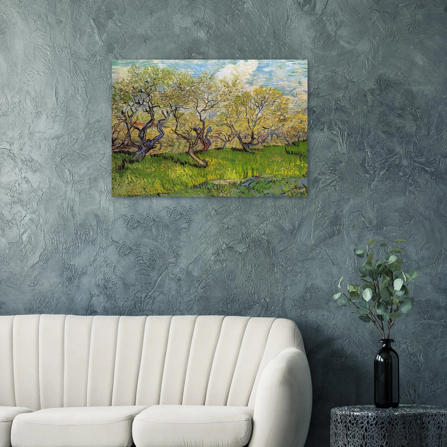 Orchard in Blossom - Vincent van Gogh Brushed Aluminum Print - 70x100 cm / 28x40 inches | Vincent van Gogh Aluminum Print | Vincent van Gogh Prints