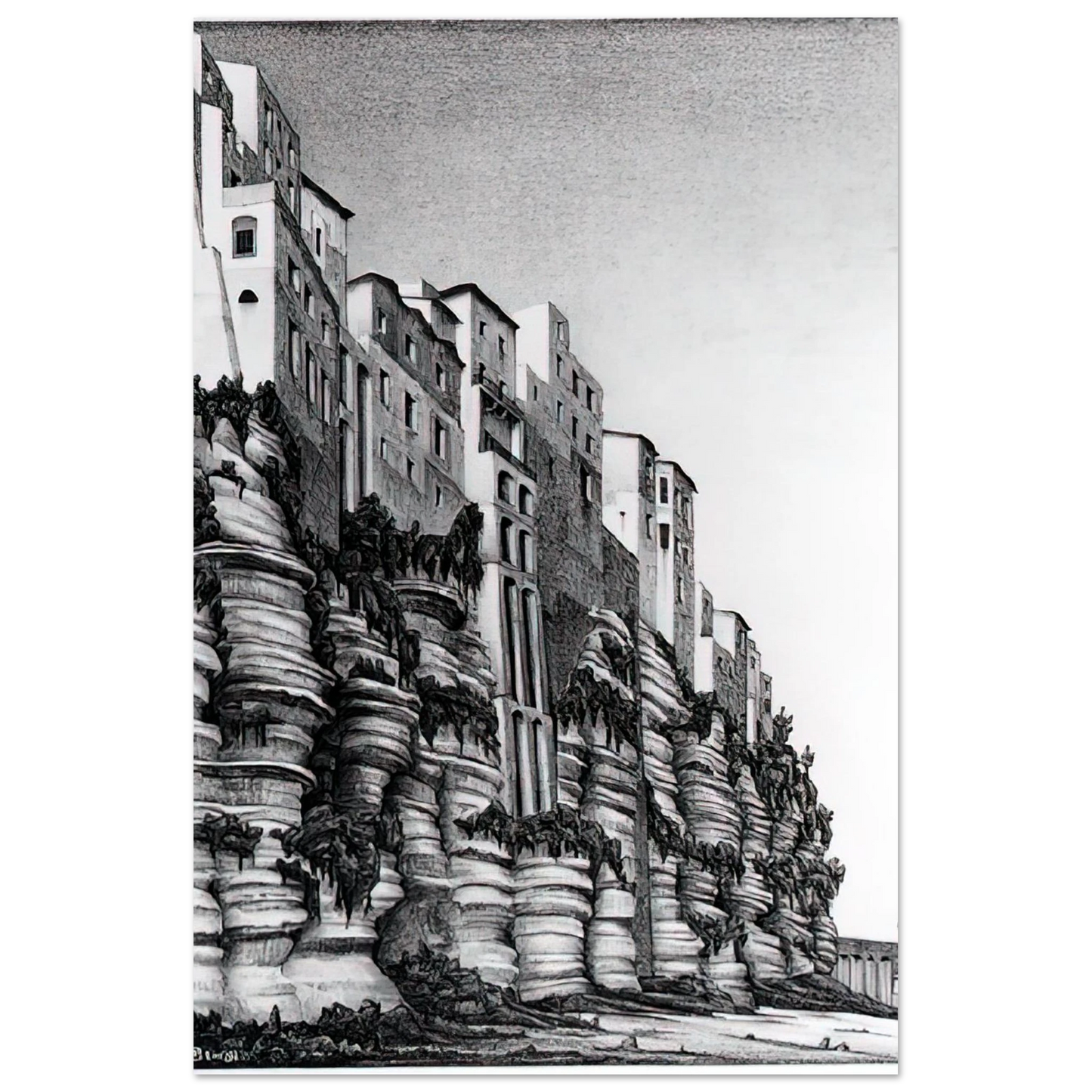 MC Escher - TROPEA CALABRIA Wall art - 15x20 cm / 6x8 inches - Premium Wooden Framed Poster With Fine Art Paper-canvas - Wood frame
