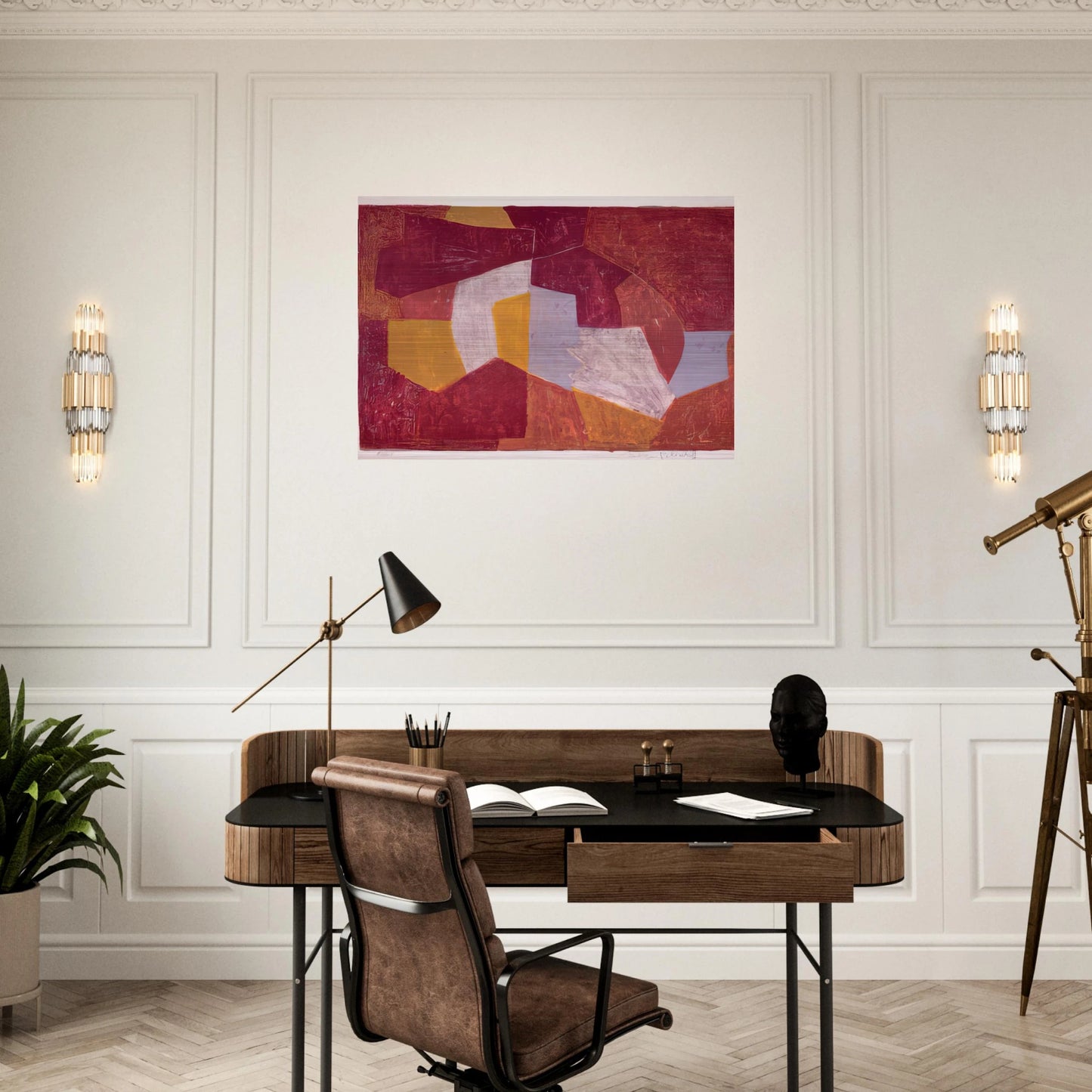 Composition carmin, brune, jaune et grise - 1956 - Serge Poliakoff Brushed Aluminum Print - 70x100 cm / 28x40 inches | Serge Poliakoff Aluminum Print | Serge Poliakoff Prints