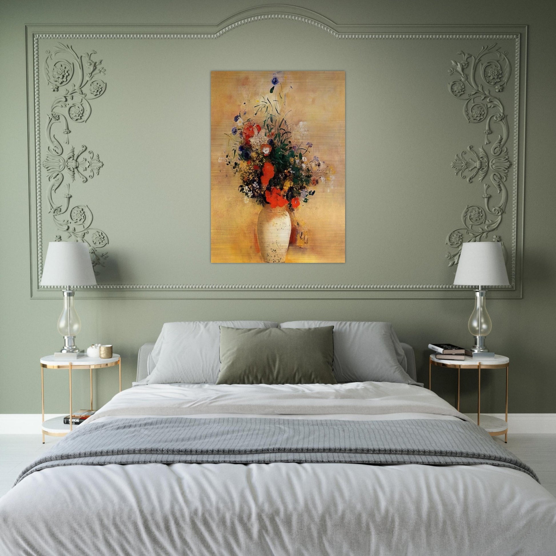 FLOWERS IN A BLUE VASE - Odilon Redon Brushed Aluminum Print - 70x100 cm / 28x40 inches | Odilon Redon Aluminum Print | Odilon Redon Prints