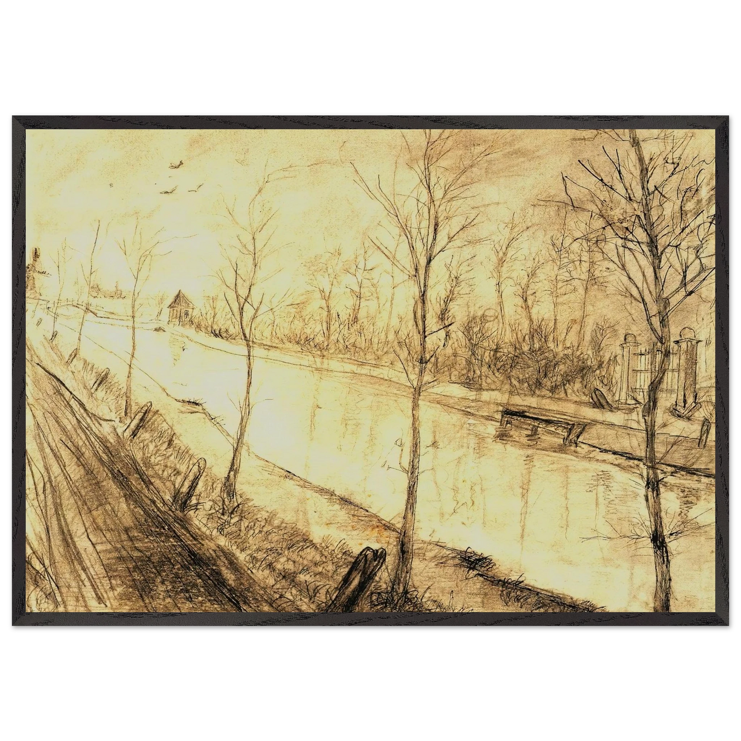 Canal - Vincent van Gogh 70x100 cm / 28x40 inches Framed Art Print – Black Wooden Frame