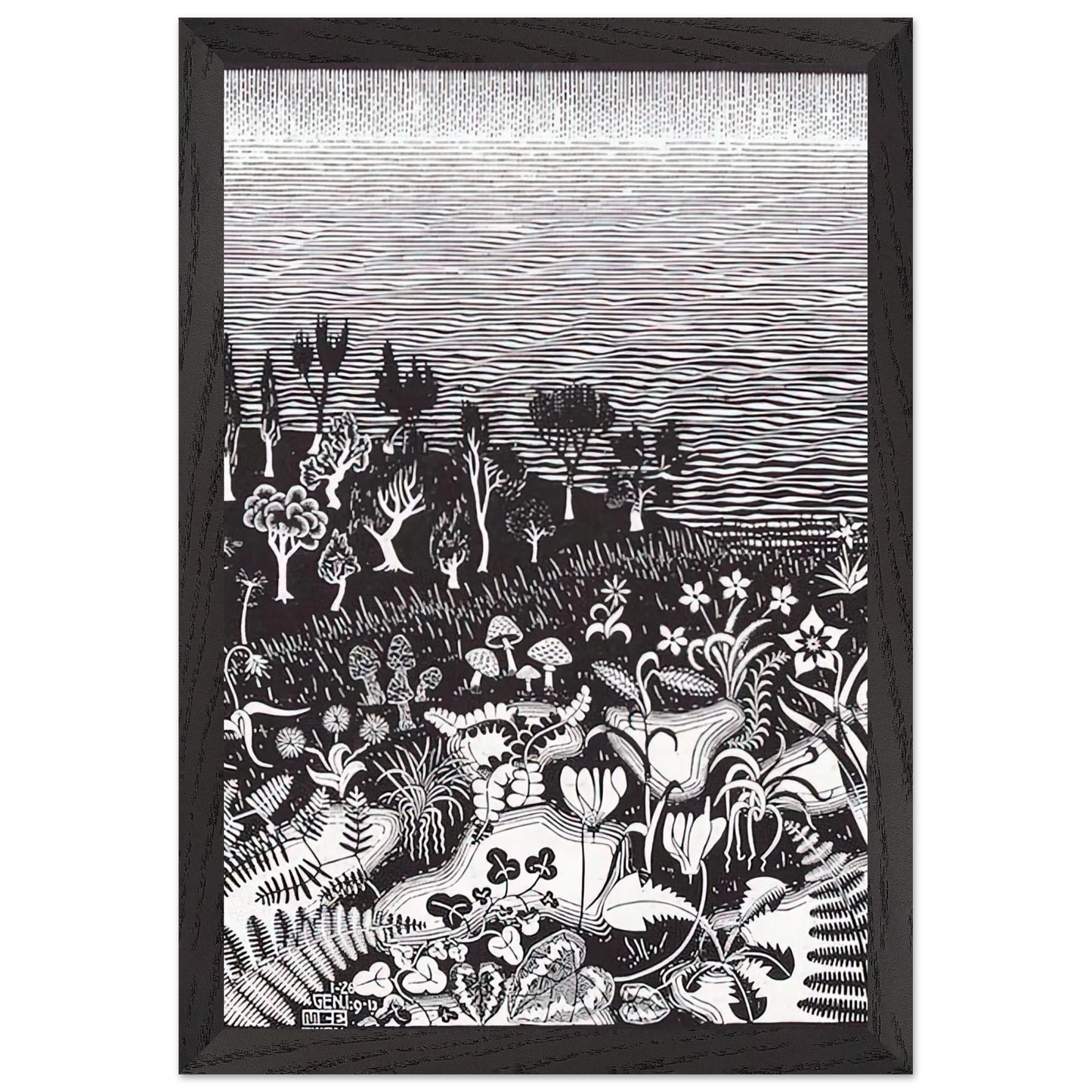 MC Escher - THE 3RD DAY OF THE CREATION Wall Art - 30x40 cm / 12x16 inches - Premium Wooden Framed Poster With Fine Art Paper-canvas - Wood frame