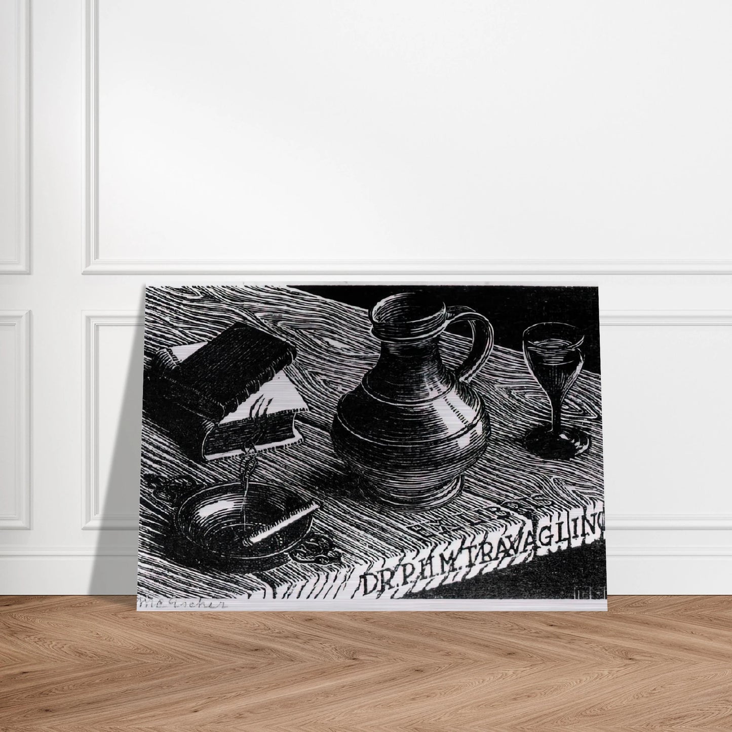 BOOKPLATE DR P H M TRAVAGLINO - MC Escher Brushed Aluminum Print - 70x100 cm / 28x40 inches | MC Escher Aluminum Print | MC Escher Prints