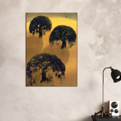 Three Oaks - Eyvind Earle Brushed Aluminum Print - 70x100 cm / 28x40 inches | Eyvind Earle Aluminum Print | Eyvind Earle Prints