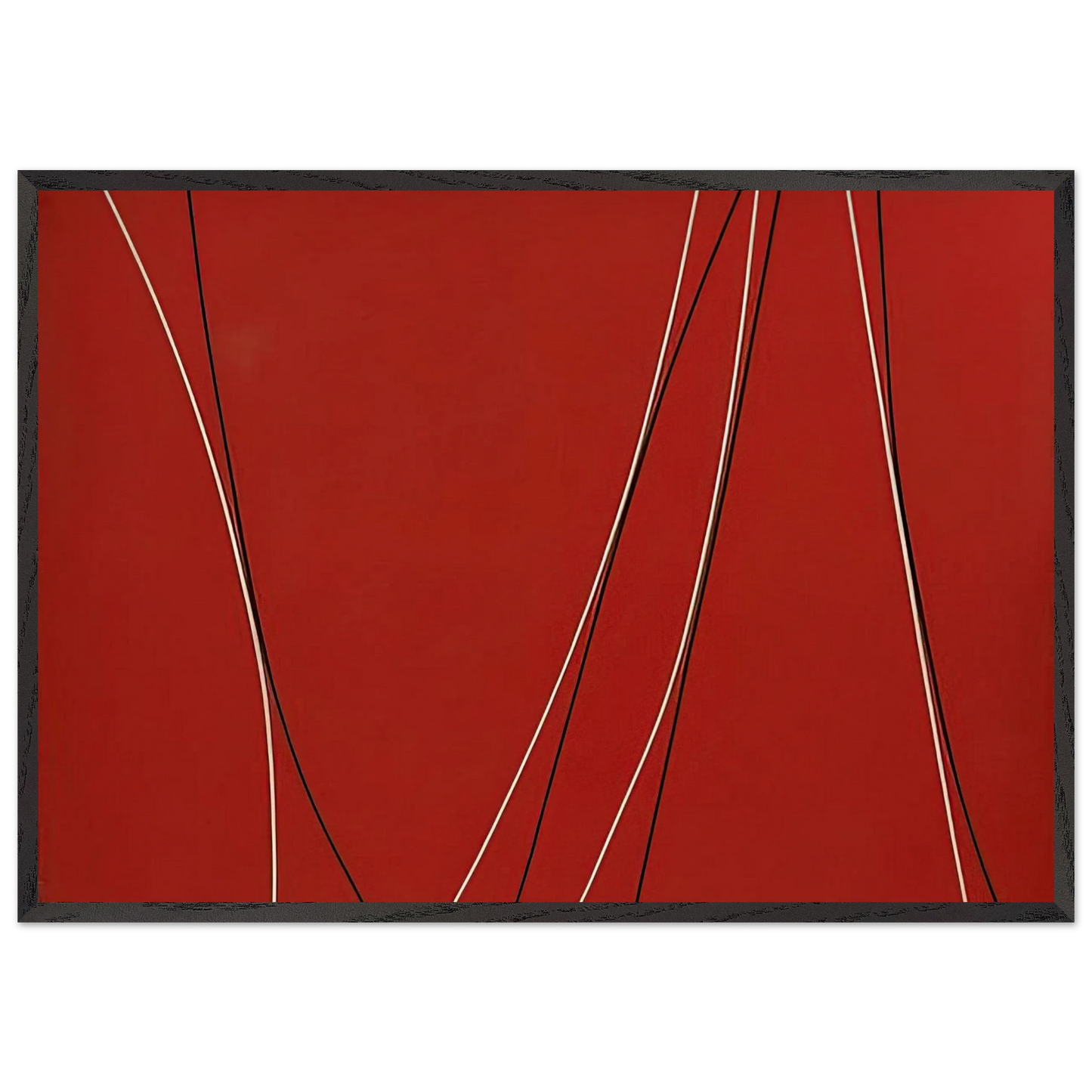 Untitled Black and White Lines on Red Background - 1965 - Lorser Feitelson 70x100 cm / 28x40 inches Framed Art Print – Black Wooden Frame