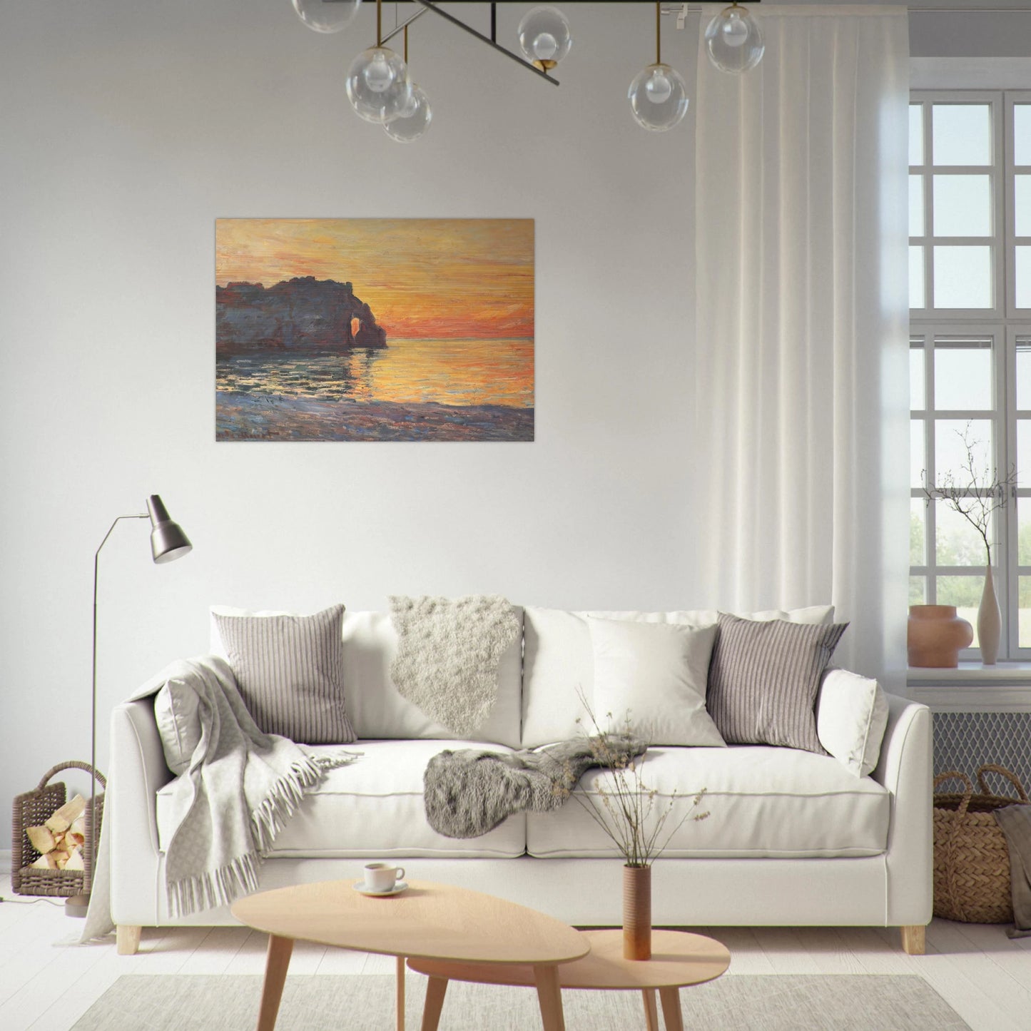 Etretat, Cliff of d`Aval, Sunset - claude monet Brushed Aluminum Print - 70x100 cm / 28x40 inches | claude monet Aluminum Print | claude monet Prints