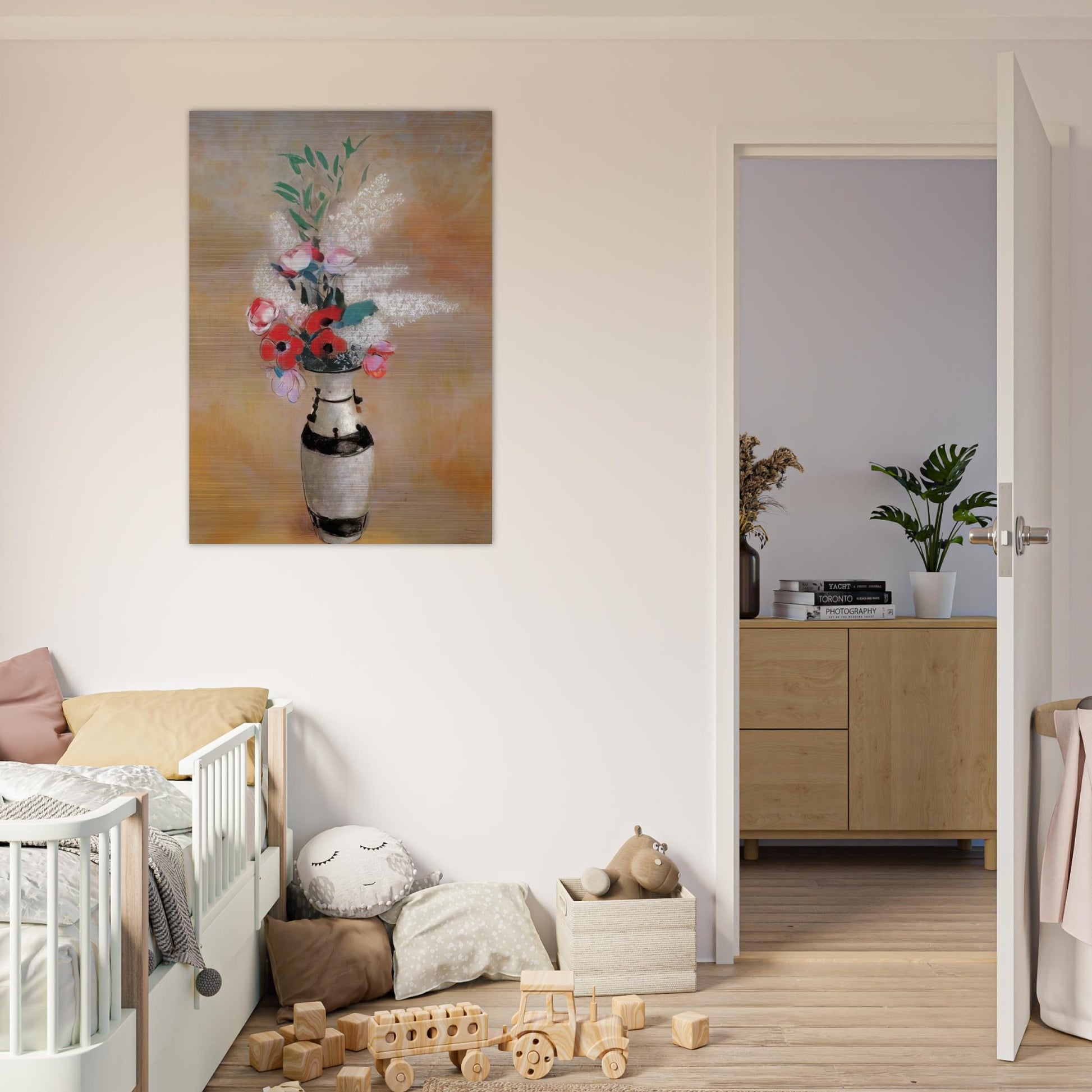 BOUQUET WITH WHITE LILIES IN A JAPANESE VASE - Odilon Redon Brushed Aluminum Print - 70x100 cm / 28x40 inches | Odilon Redon Aluminum Print | Odilon Redon Prints
