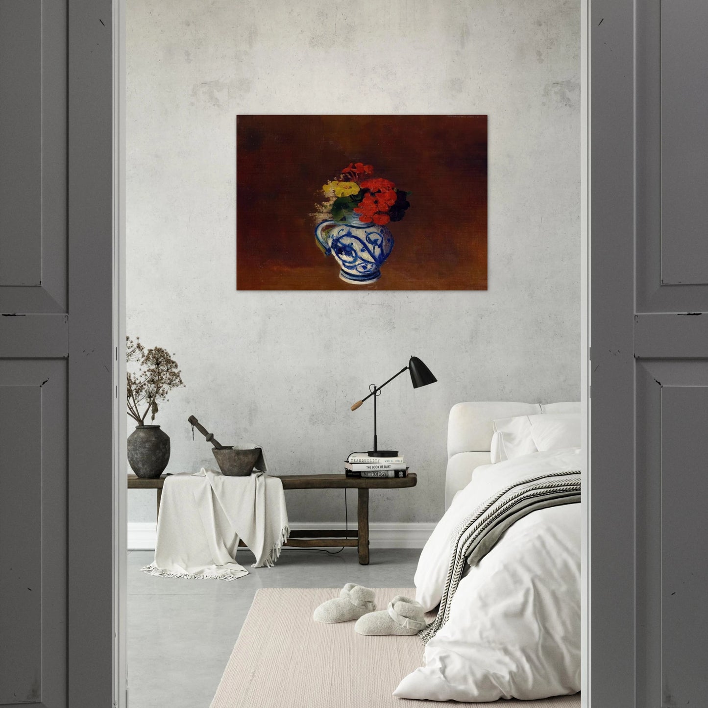 GERANIUMS AND OTHER FLOWERS IN A STONEWARE VASE - Odilon Redon Brushed Aluminum Print - 70x100 cm / 28x40 inches | Odilon Redon Aluminum Print | Odilon Redon Prints