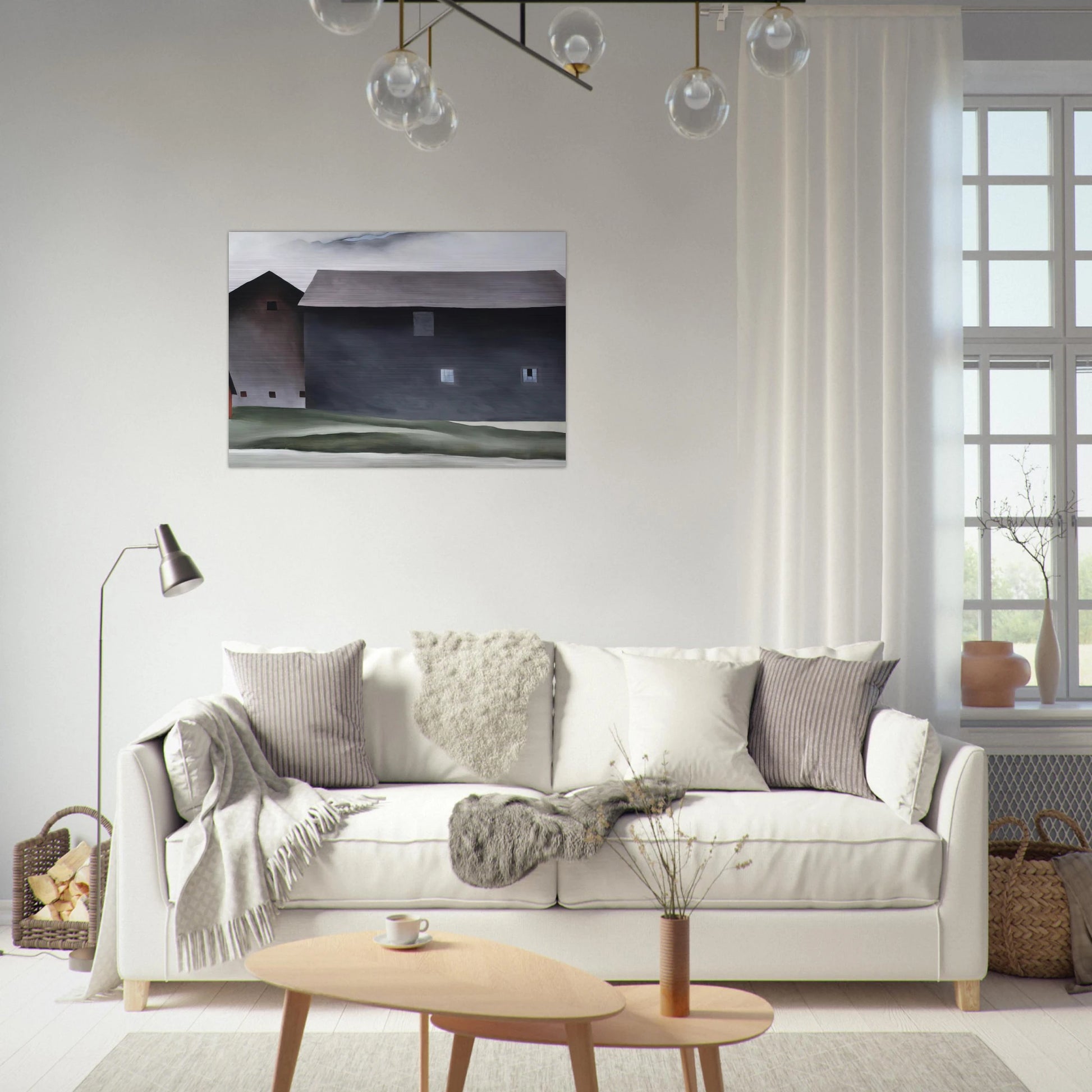 Lake George Barns - Georgia O'Keeffe Brushed Aluminum Print - 70x100 cm / 28x40 inches | Georgia O'Keeffe Aluminum Print | Georgia O'Keeffe Prints
