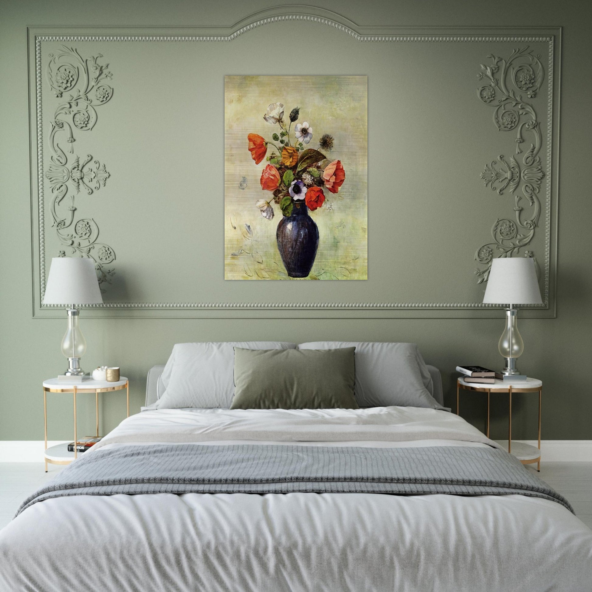 ANEMONES AND POPPIES IN A VASE - Odilon Redon Brushed Aluminum Print - 70x100 cm / 28x40 inches | Odilon Redon Aluminum Print | Odilon Redon Prints