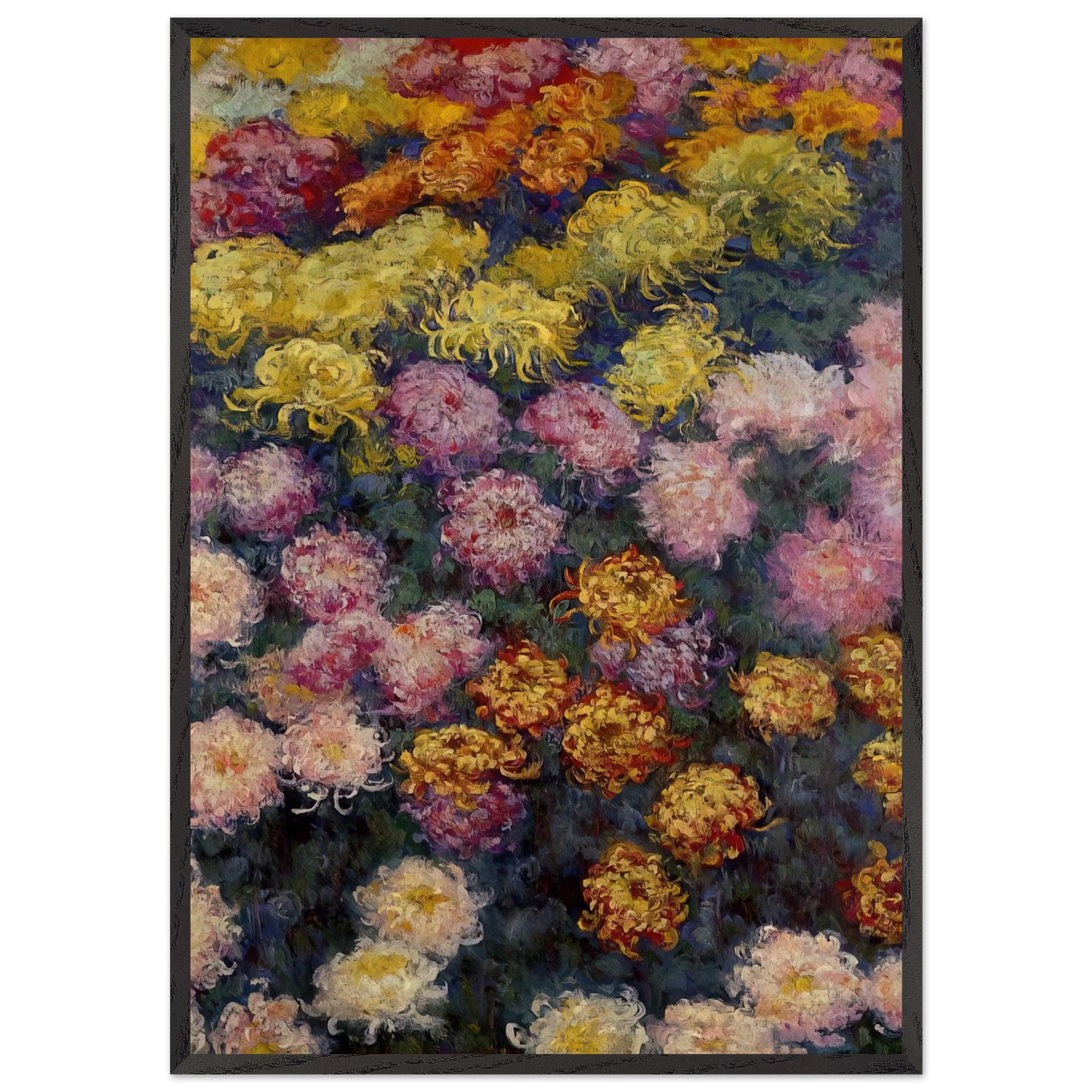 Bed of Chrysanthemums - claude monet 70x100 cm / 28x40 inches Framed Art Print – Black Wooden Frame
