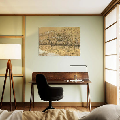 Orchard with Blossoming Plum Trees The White Orchard - Vincent van Gogh Brushed Aluminum Print - 70x100 cm / 28x40 inches | Vincent van Gogh Aluminum Print | Vincent van Gogh Prints