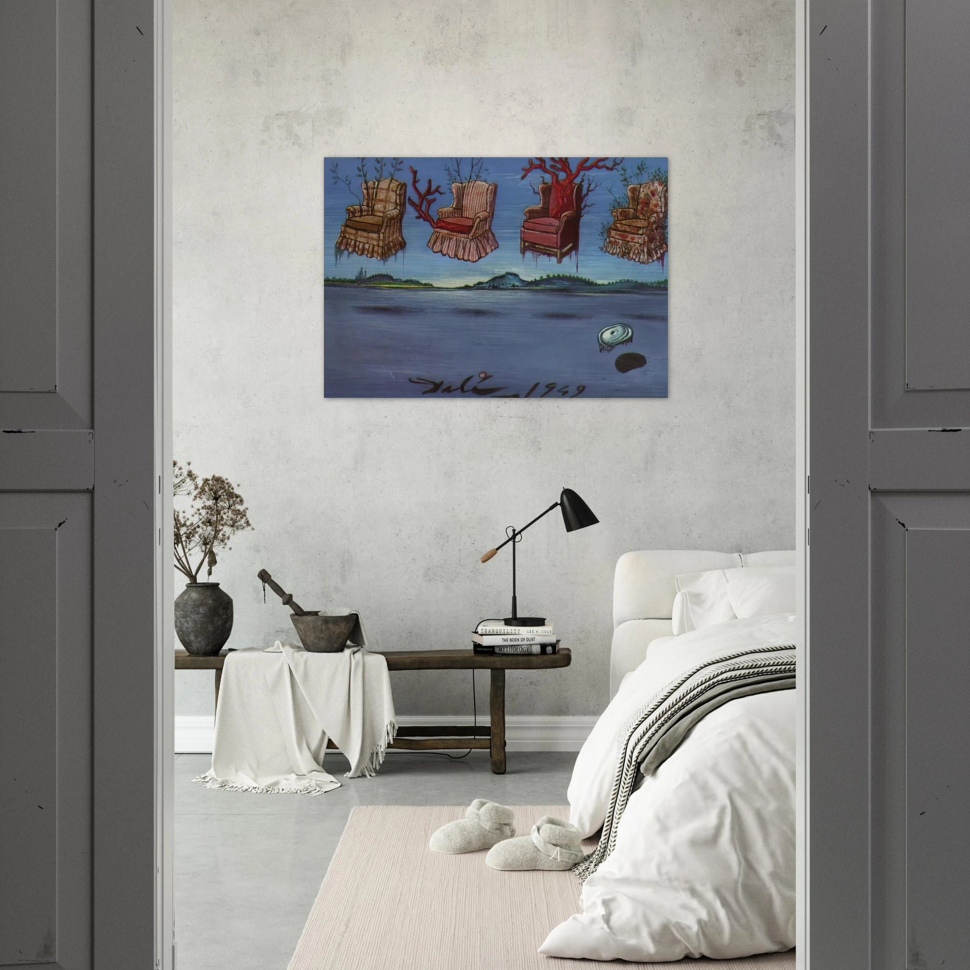 FOUR ARMCHAIRS IN THE SKY - Salvador Dali Brushed Aluminum Print - 70x100 cm / 28x40 inches | Salvador Dali Aluminum Print | Salvador Dali Prints
