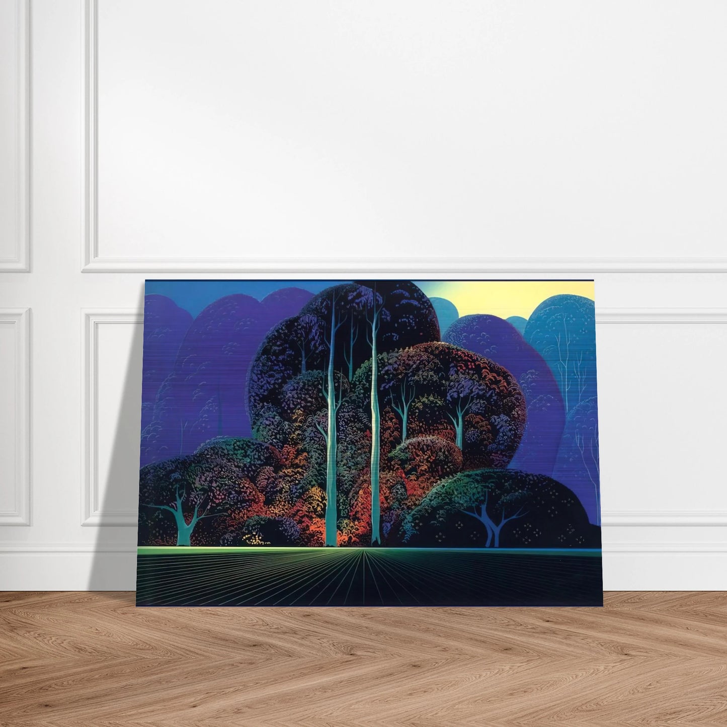 Softening Shades of Twilight - Eyvind Earle Brushed Aluminum Print - 70x100 cm / 28x40 inches | Eyvind Earle Aluminum Print | Eyvind Earle Prints