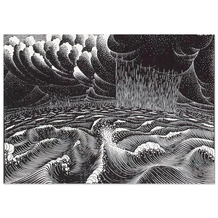 MC Escher - THE 2ND DAY OF THE CREATION Wall Art - 30x40 cm / 12x16 inches - Premium Wooden Framed Poster With Fine Art Paper-canvas - White frame