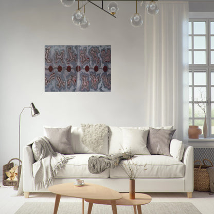 Narripi Dreaming Diptych - 1990 - Clifford Possum Tjapaltjarri Brushed Aluminum Print - 70x100 cm / 28x40 inches | Clifford Possum Tjapaltjarri Aluminum Print | Clifford Possum Tjapaltjarri Prints