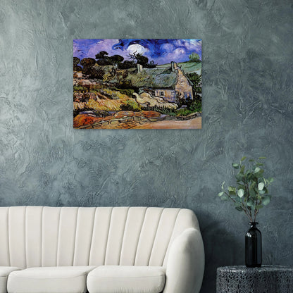 Houses with Thatched Roofs, Cordeville - Vincent van Gogh Brushed Aluminum Print - 70x100 cm / 28x40 inches | Vincent van Gogh Aluminum Print | Vincent van Gogh Prints