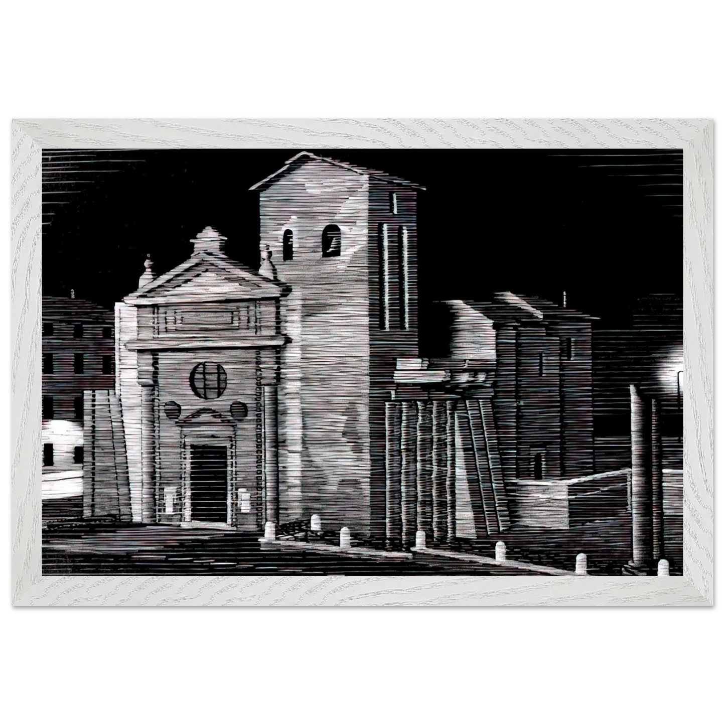 MC Escher - NOCTURNAL ROME Wall Art - 30x40 cm / 12x16 inches - Premium Wooden Framed Poster With Fine Art Paper-canvas - White frame