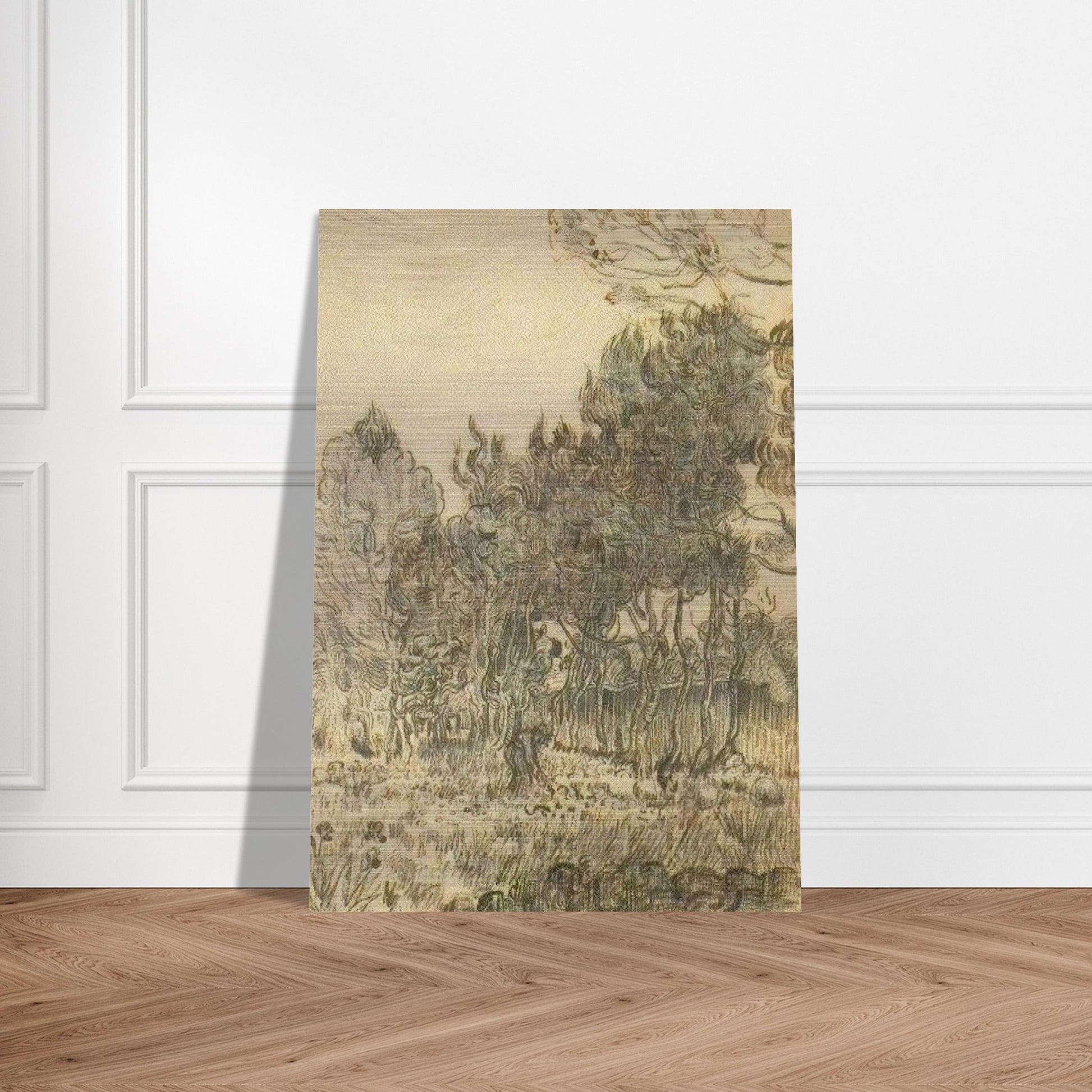 Pine Trees near the Wall of the Asylum - Vincent van Gogh Brushed Aluminum Print - 70x100 cm / 28x40 inches | Vincent van Gogh Aluminum Print | Vincent van Gogh Prints