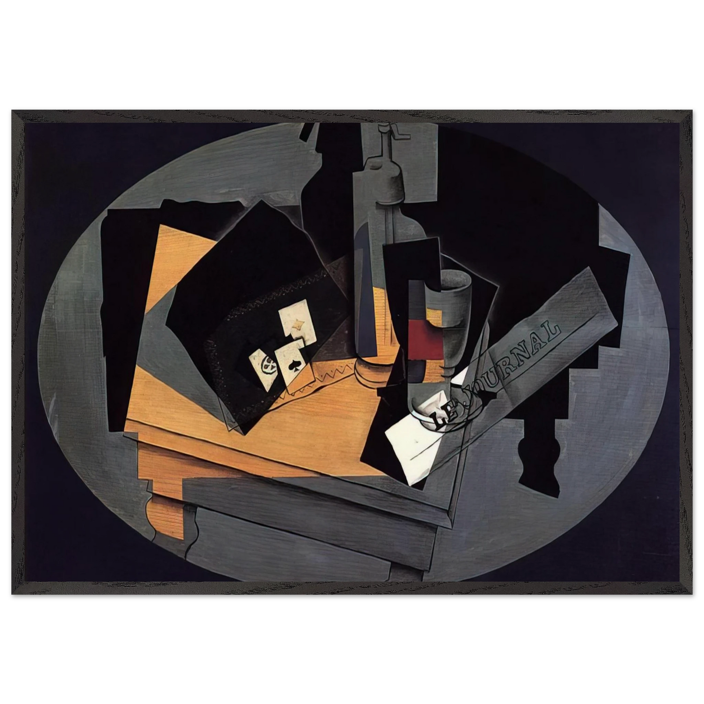 PLAYING CARDS AND SIPHON 1916 - Juan Gris 70x100 cm / 28x40 inches Framed Art Print – Black Wooden Frame