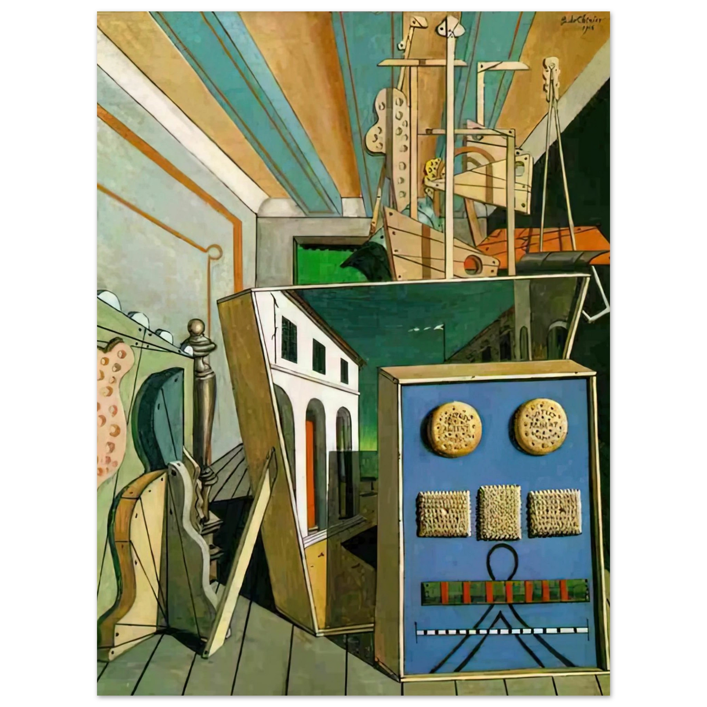 Giorgio de Chirico - METAPHYSICAL INTERIOR WITH BISCUITS 1916  75x100 cm / 30x40inches Fine Art Poster