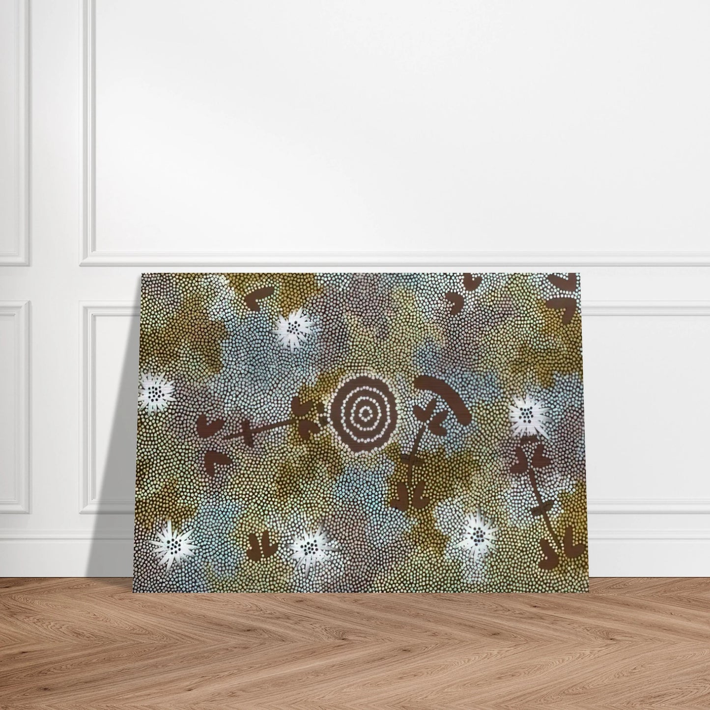 Rock Wallaby Dreaming - 1988 - Clifford Possum Tjapaltjarri Brushed Aluminum Print - 70x100 cm / 28x40 inches | Clifford Possum Tjapaltjarri Aluminum Print | Clifford Possum Tjapaltjarri Prints
