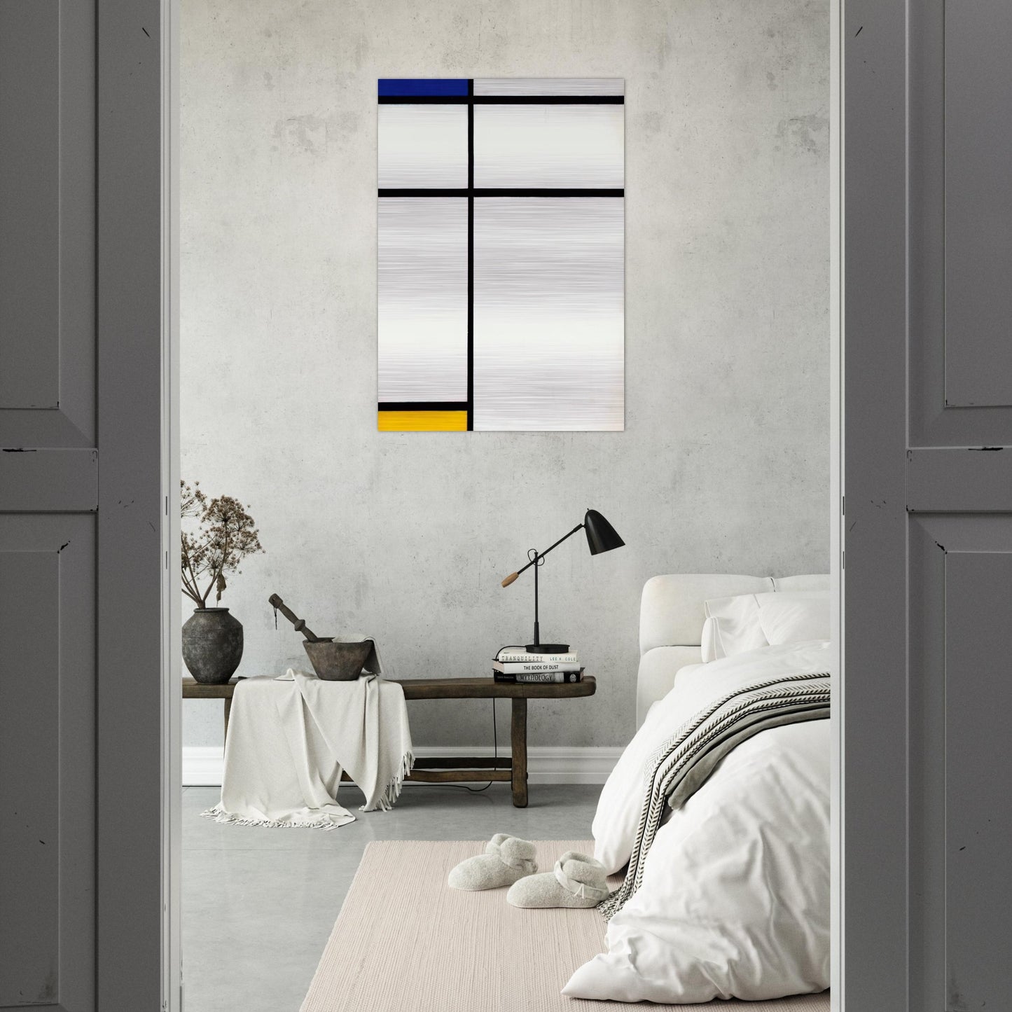 Composition III with Blue, Yellow and White - Piet Mondrian Brushed Aluminum Print - 70x100 cm / 28x40 inches | Piet Mondrian Aluminum Print | Piet Mondrian Prints