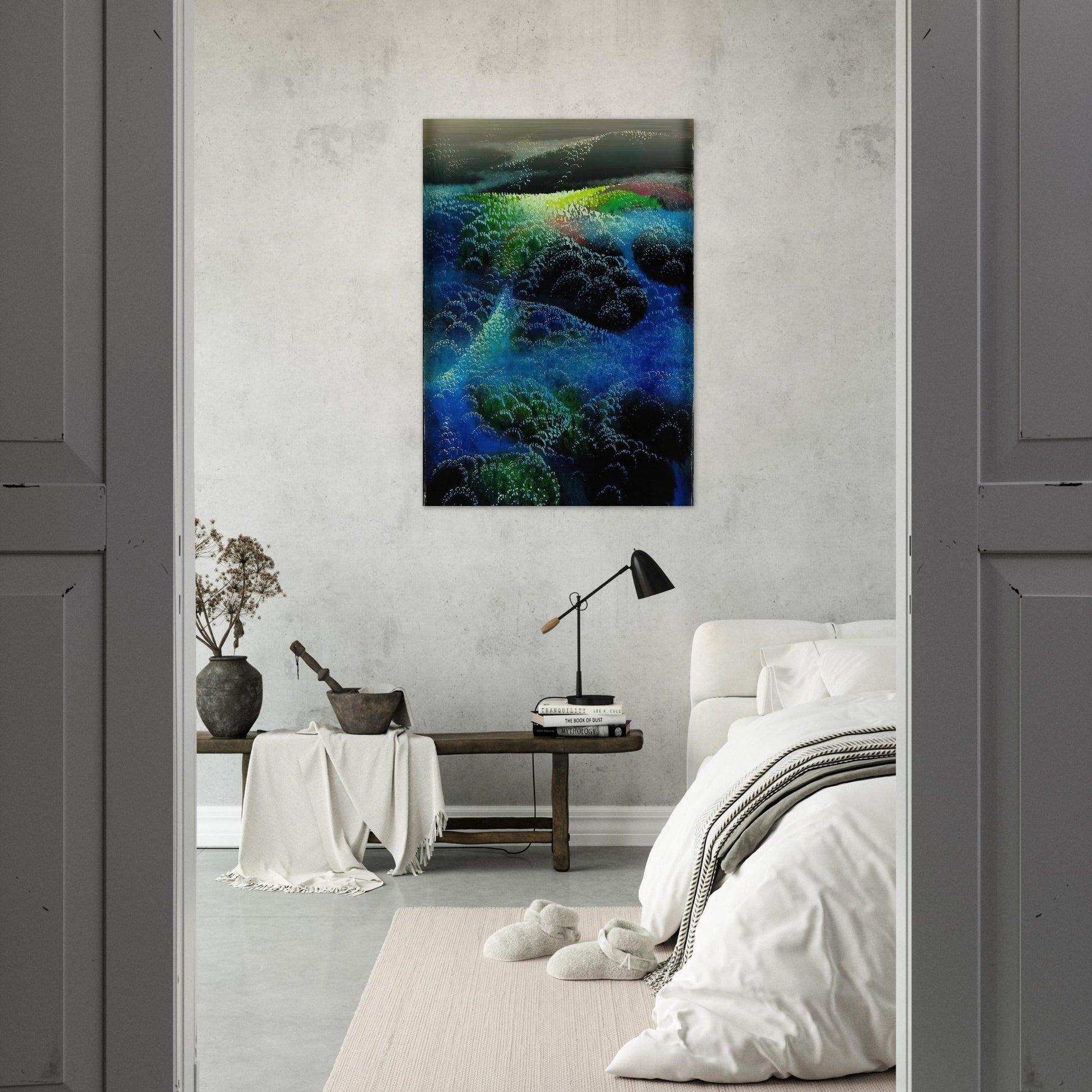 Fields Of Fog - Eyvind Earle Brushed Aluminum Print - 70x100 cm / 28x40 inches | Eyvind Earle Aluminum Print | Eyvind Earle Prints