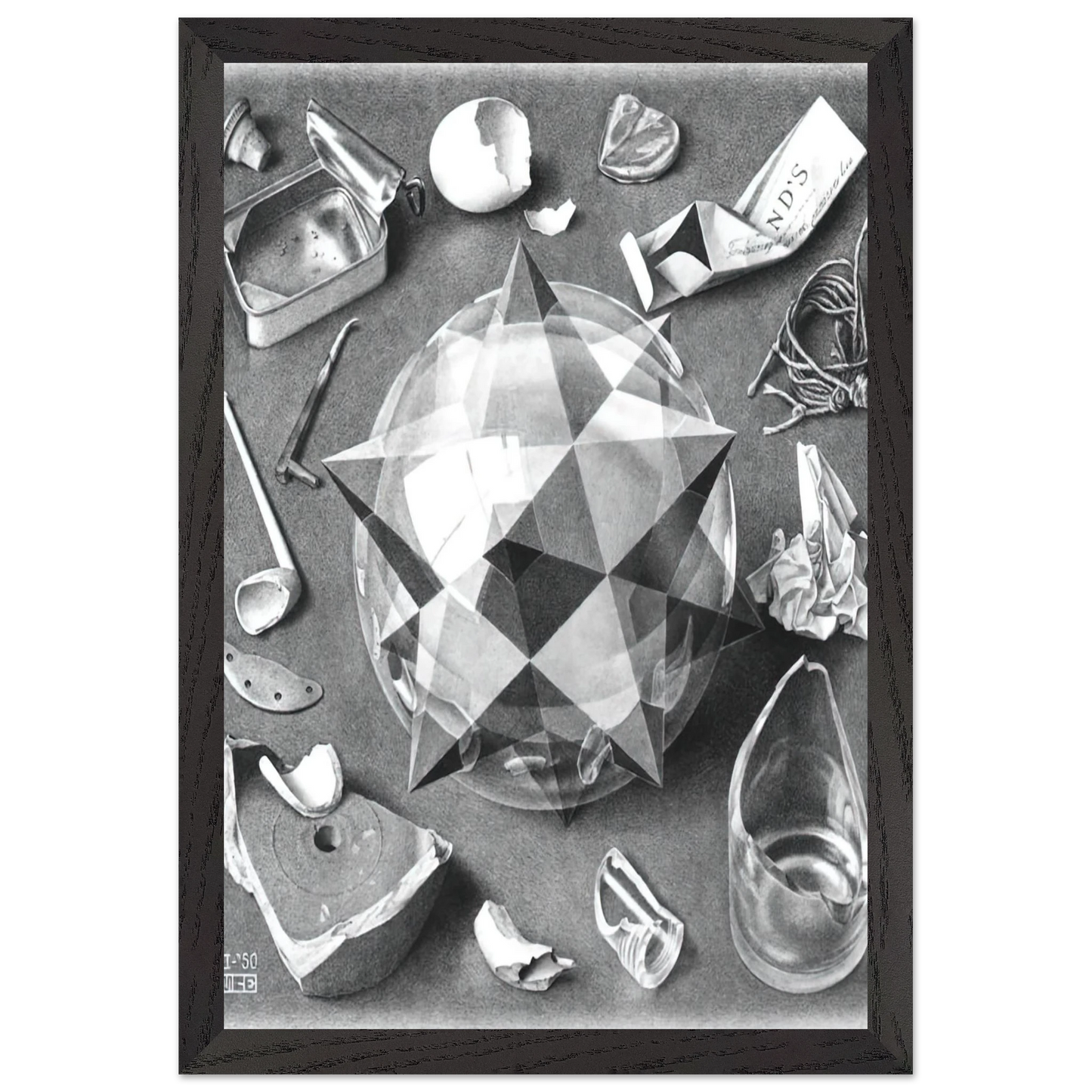 MC Escher - CONTRAST ORDER AND CHAOS Wall Art - 60x80 cm / 24x32 inches - Premium Wooden Framed Poster With Fine Art Paper - Black frame