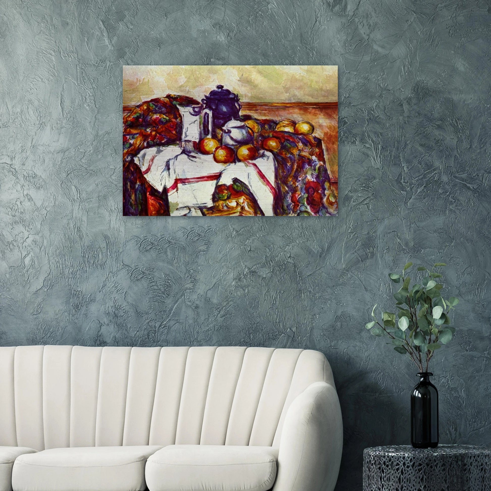 Still Life with Blue Pot - Paul Cézanne Brushed Aluminum Print - 70x100 cm / 28x40 inches | Paul Cézanne Aluminum Print | Paul Cézanne Prints