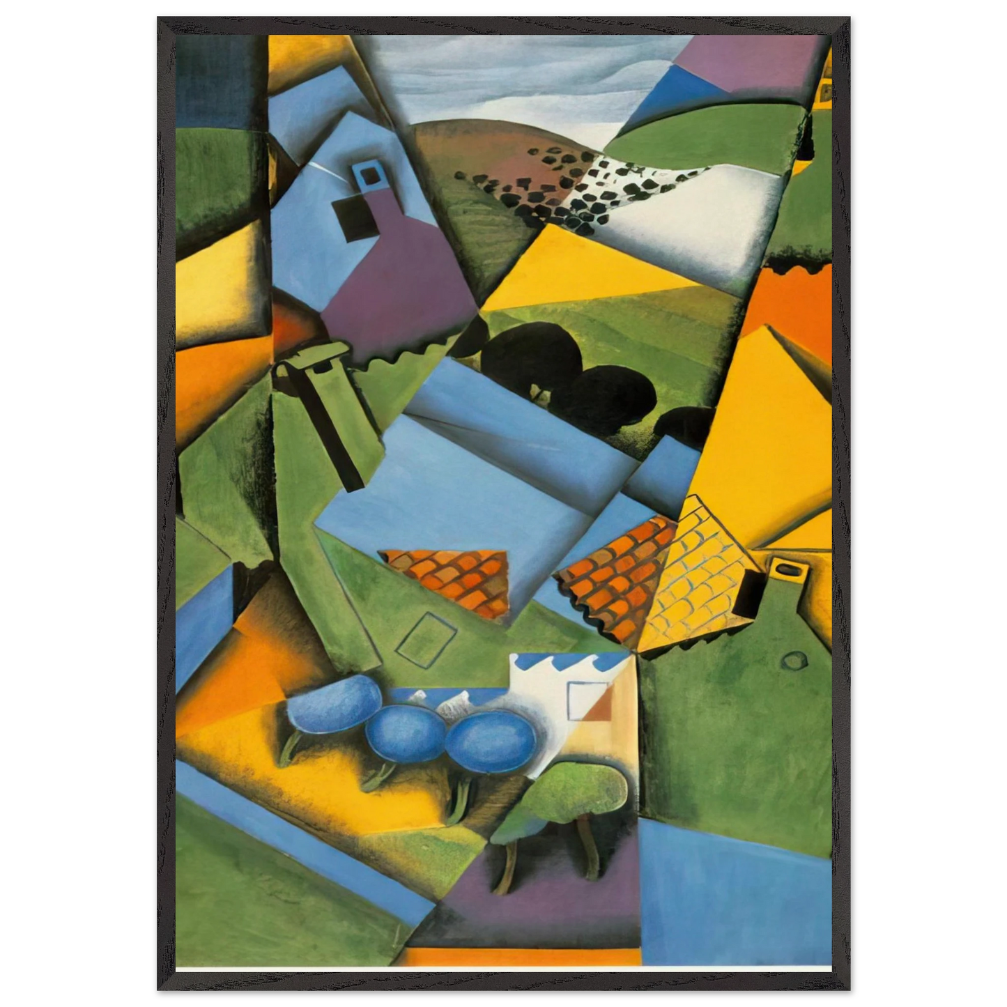 LANDSCAPE WITH HOUSE AT CERET 1913 - Juan Gris 70x100 cm / 28x40 inches Framed Art Print – Black Wooden Frame