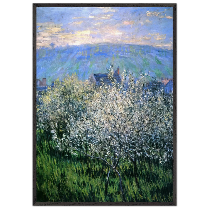 Plums Blossom - claude monet 70x100 cm / 28x40 inches Framed Art Print – Black Wooden Frame