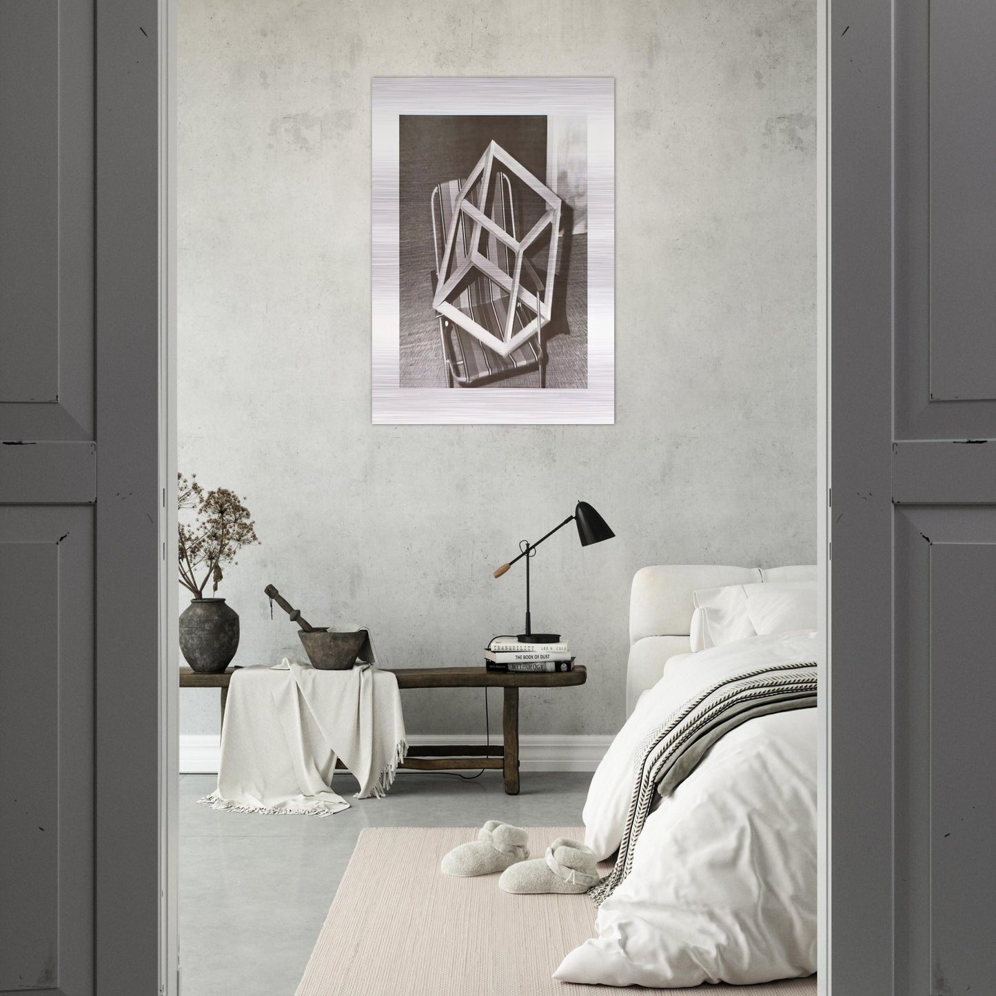 CUBE ON LAWNCHAIR - Gerhard Richter Brushed Aluminum Print - 70x100 cm / 28x40 inches | Gerhard Richter Aluminum Print | Gerhard Richter Prints