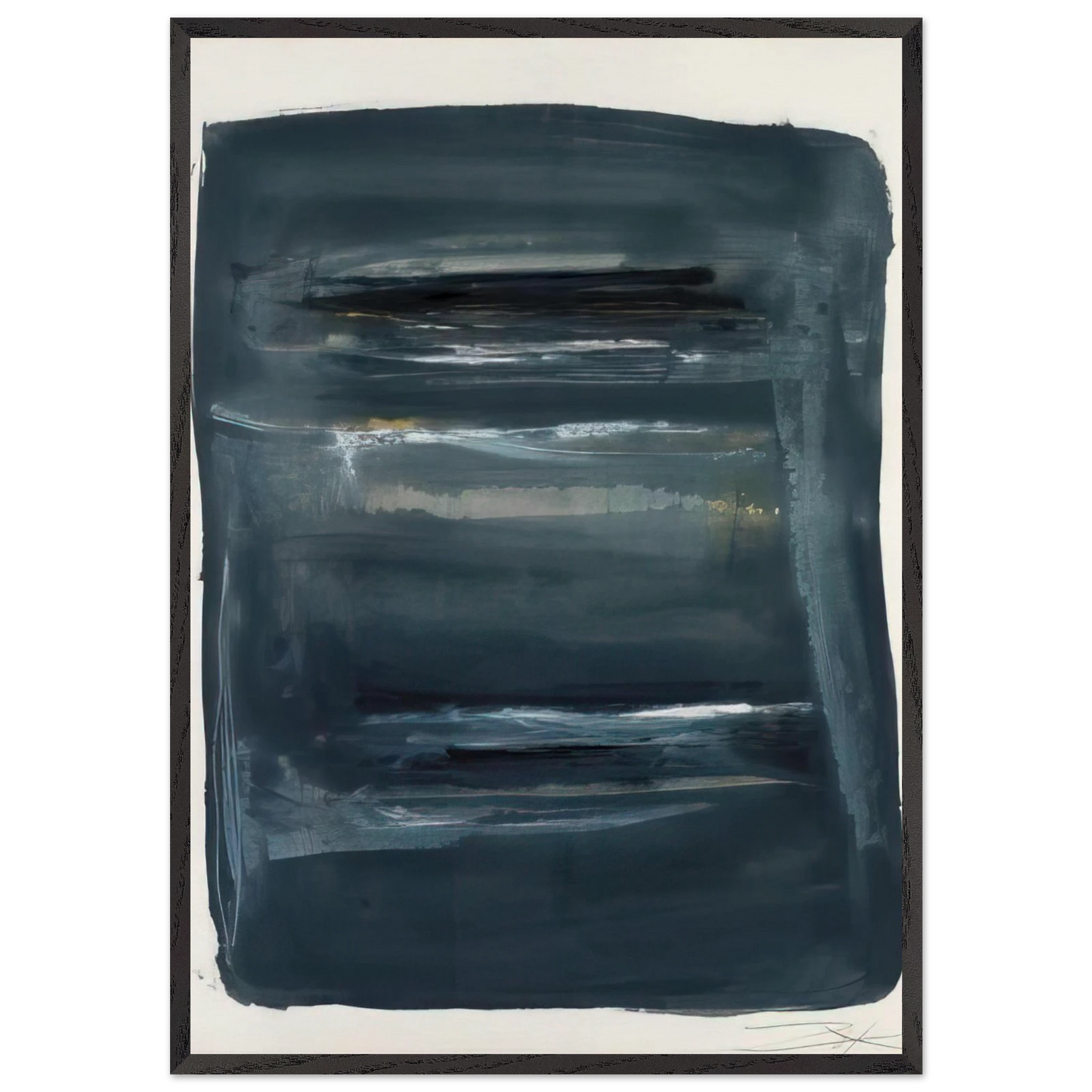 Abstract with Blue and Black - Abstract Expressionism - Larry Zox 70x100 cm / 28x40 inches Framed Art Print – Black Wooden Frame
