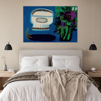 Aubergine and flowers - 1968 - Mary Fedden Art Prints - 100x150 cm / 40x60″ inches | Mary Fedden Poster | Mary Fedden Prints