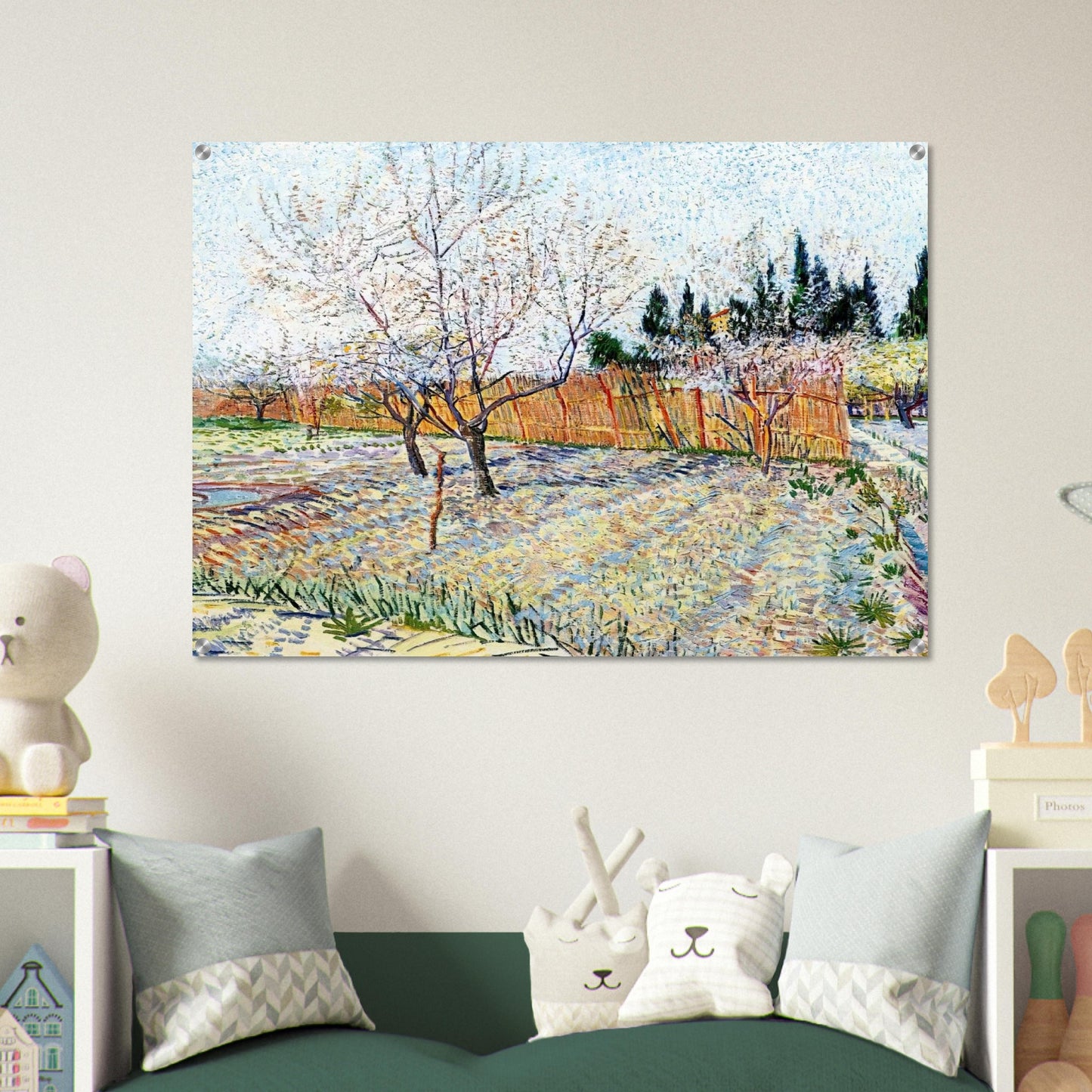 Orchard with Peach Trees in Blossom - Vincent van Gogh Acrylic Print - 70x100 cm / 28x40″ inches
