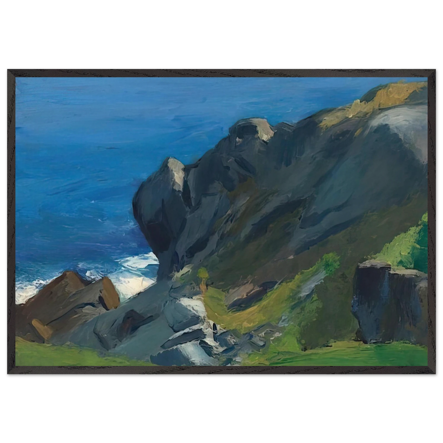 Rocky Shore and Sea - Edward Hopper 70x100 cm / 28x40 inches Framed Art Print – Black Wooden Frame