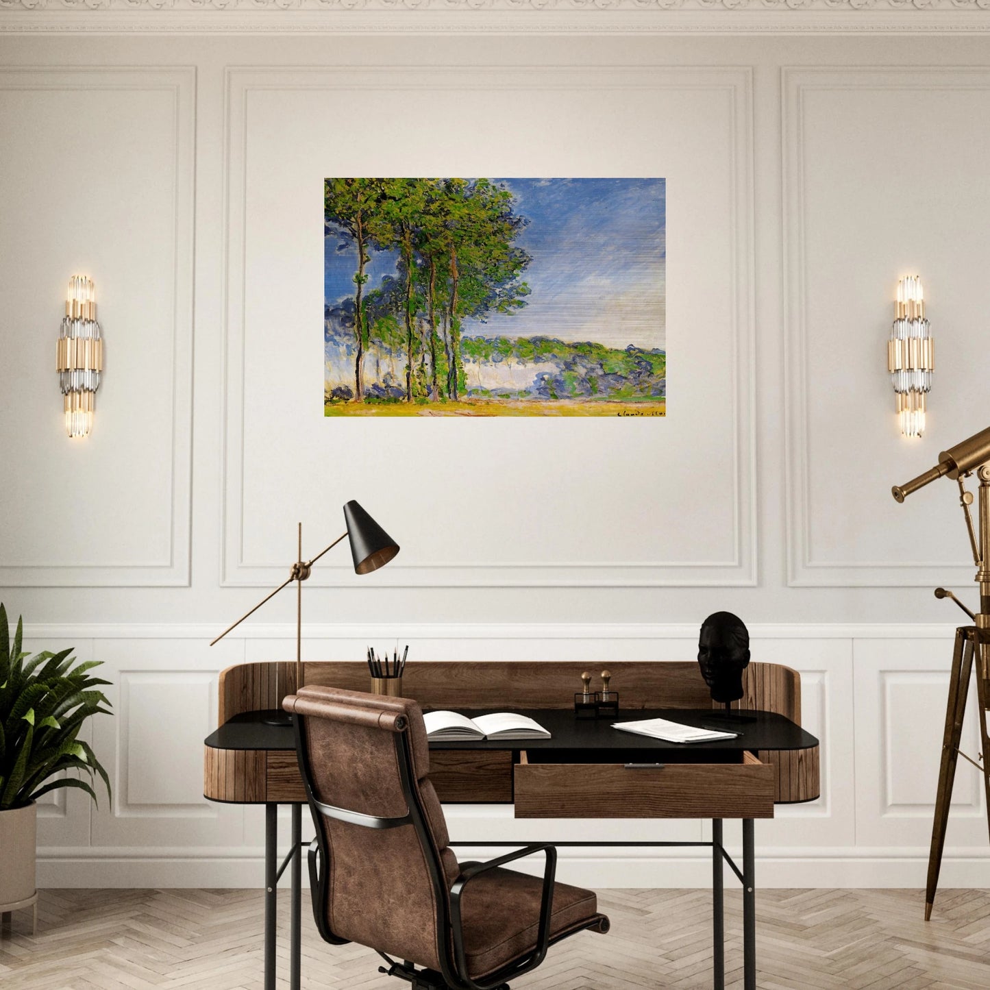 Poplars, View from the Marsh - claude monet Brushed Aluminum Print - 70x100 cm / 28x40 inches | claude monet Aluminum Print | claude monet Prints